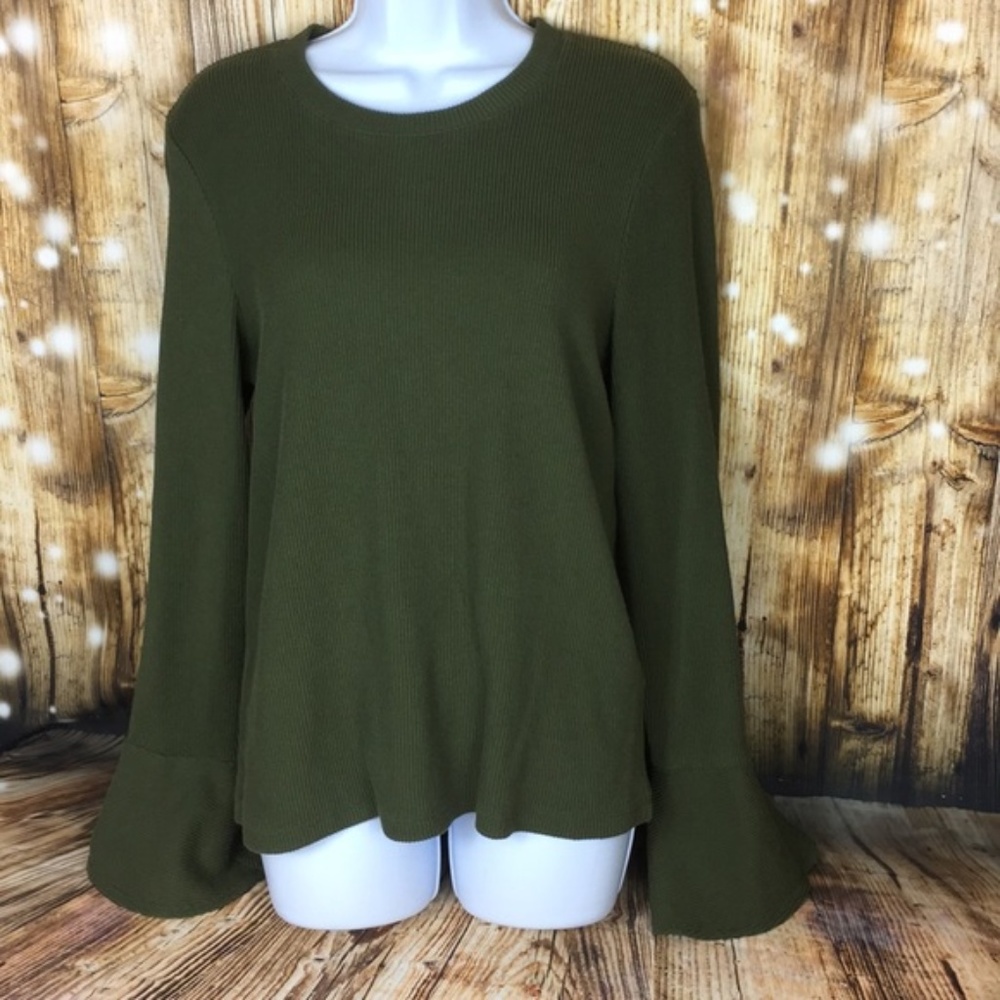 Madewell moss green bell sleeve top cotton poly